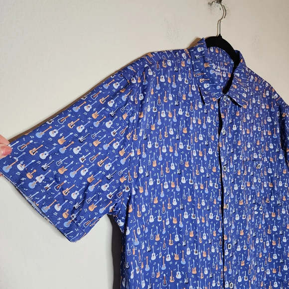 Age Of Wisdom Modal Guitar Printed Blue Short Sleeve Button Down Shirt XL new - Picture 8 of 14